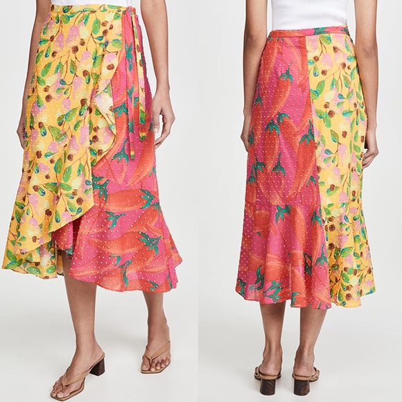 FARM Rio Dresses & Skirts - Farm Rio Garden Mix Wrap Skirt Yellow Pink